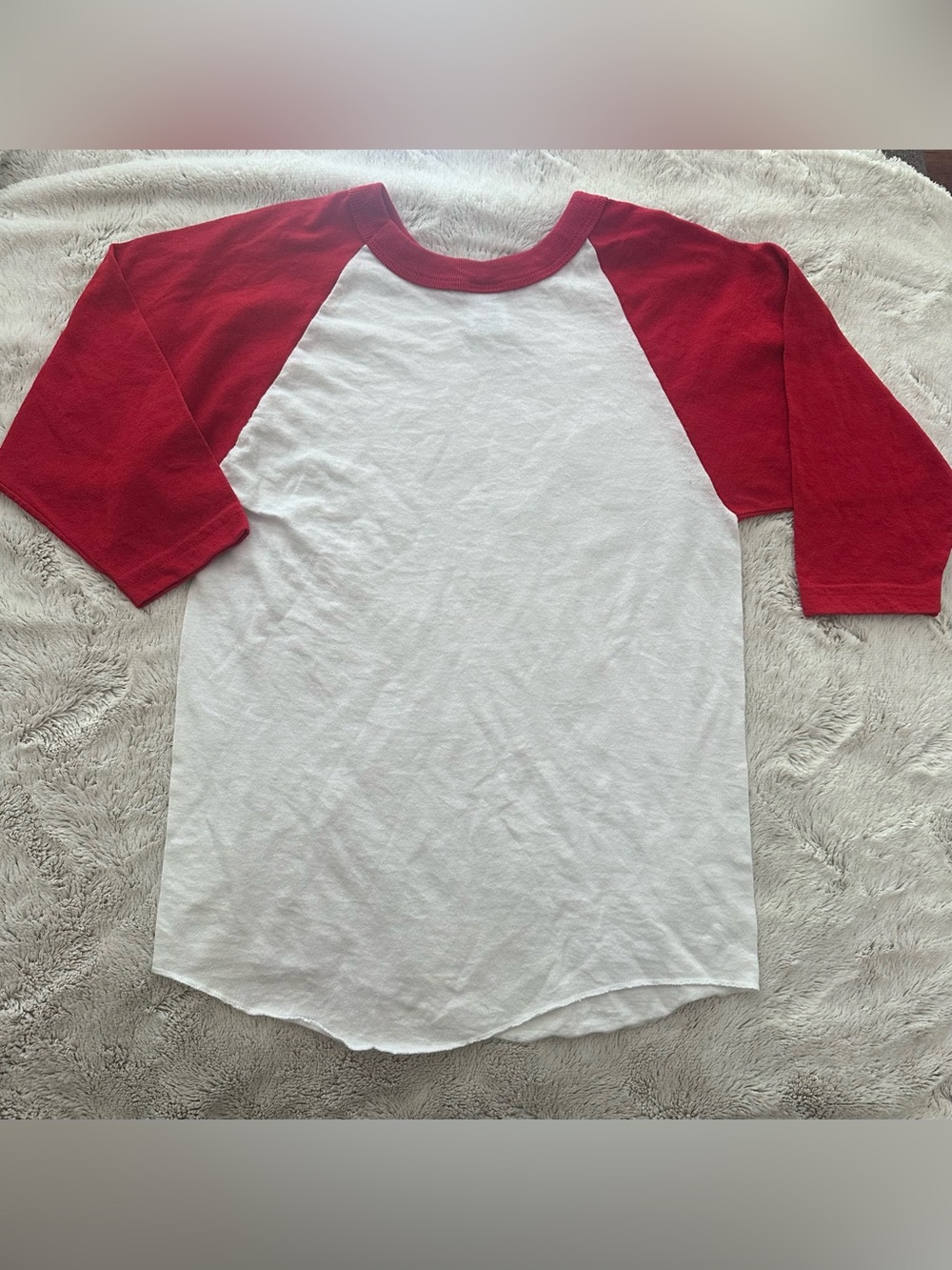 Russell Athletic White Body Red Raglan 3/4 Sleeve Tee